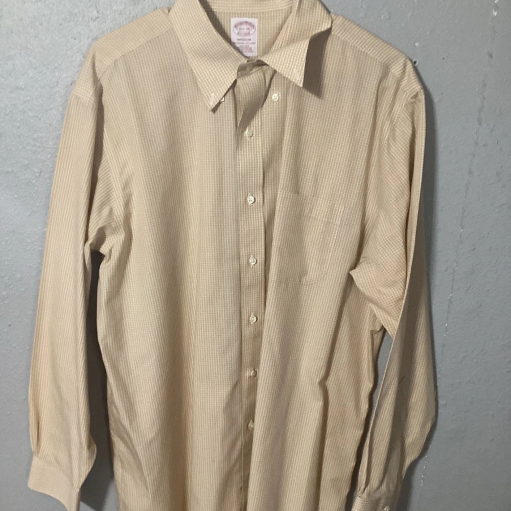 Brooks Brothers Men's Beige Checkered Dress Shirt